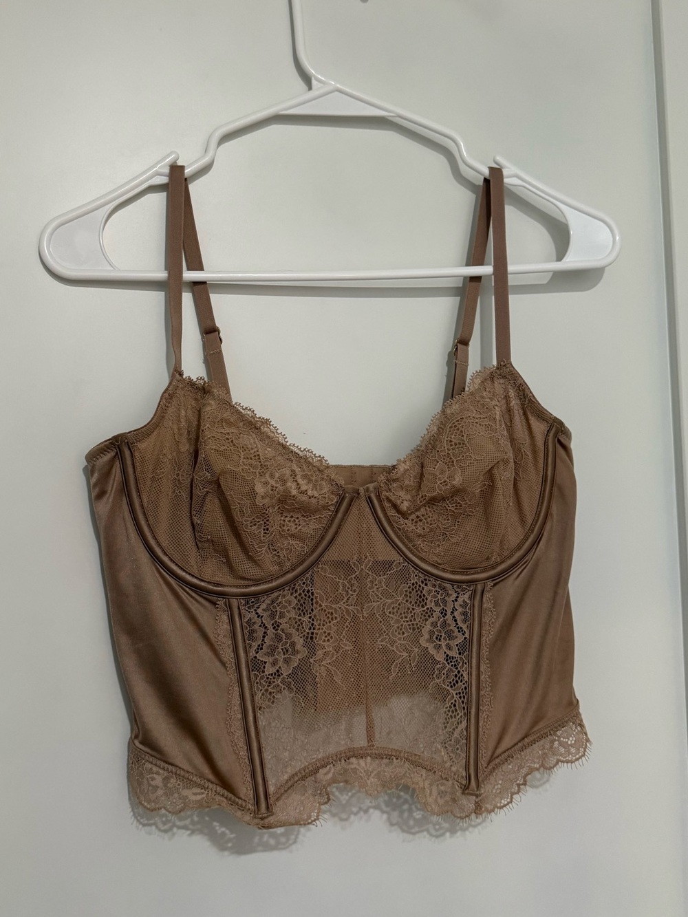 Abercrombie Lace Bustier Crop Top — Taupe